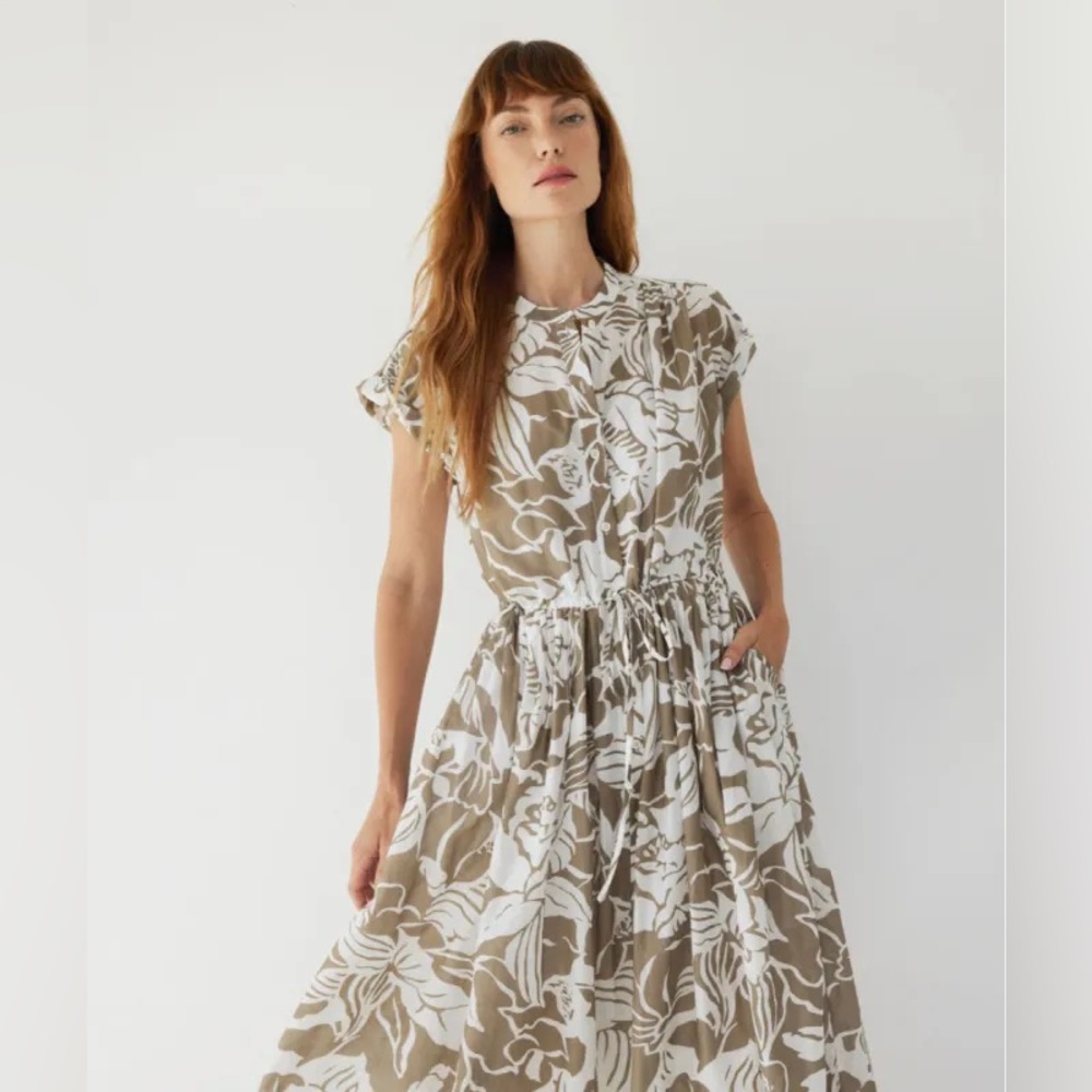 AYR Women's The Sway Dress Silk Blend Teak Floral Print Adjustable Waist- Size M